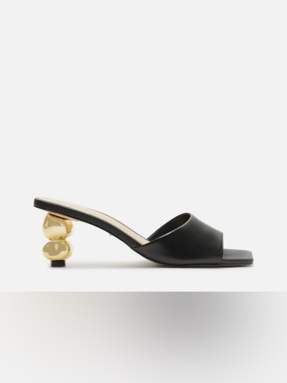 cult gaia Black Leather Mules with Gold Sculpted Heel